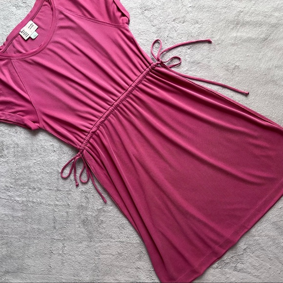 Anthropologie Dresses & Skirts - Anthropologie Saturday Sunday Waisted Cupro Ribbed Side Tie Dress Rose Pink Sz S